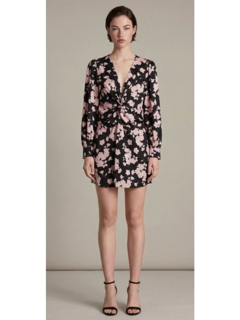 NWT The Kooples Flower Twist Front Mini Dress Black Pink Size 1 S $395 [jb]